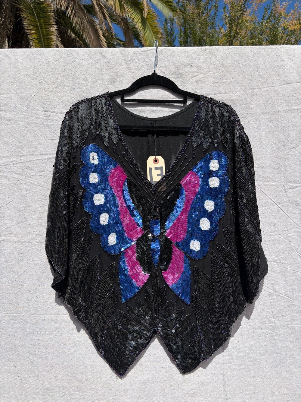 Black Sequin Butterfly Embellished Women's Top